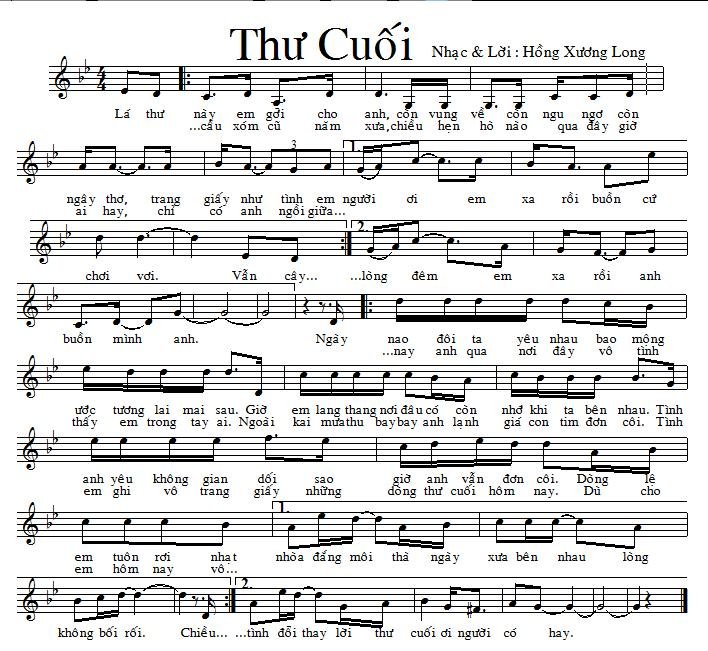 Sheet nhạc Thư Cuối